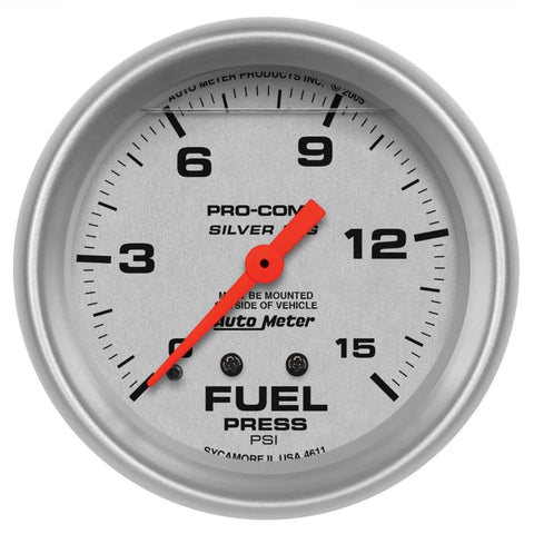 Autometer 4611 Presion de Combustible 0-15 Psi Silver